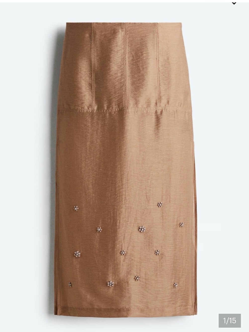 H&M Tan Midi Skirt with Floral Embellishments